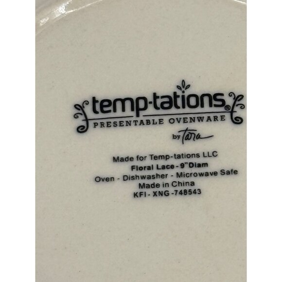 Temp-Tations Presentable Ovenware Floral Lace 9" Diam Pie Plate Scalloped Edges - Picture 4 of 5